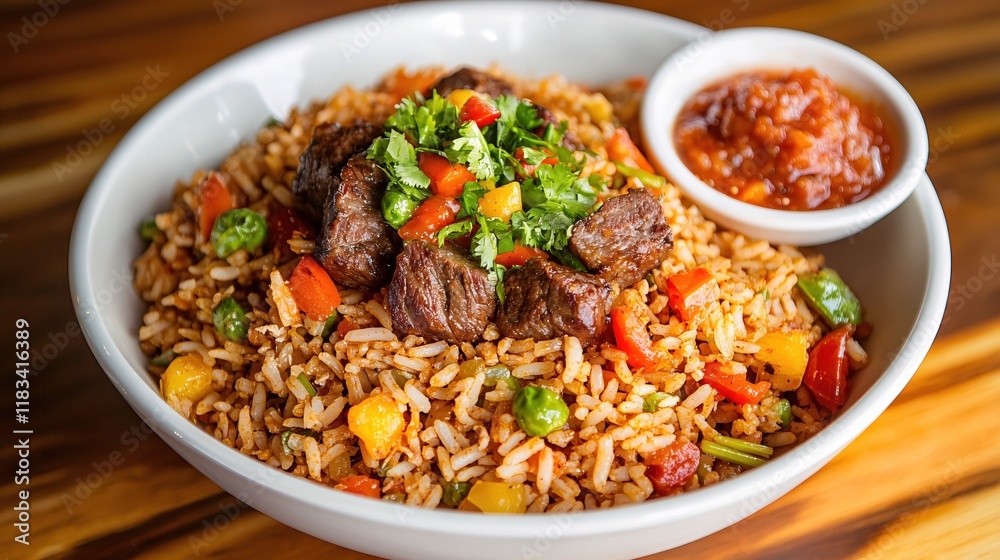 Delicious Beef and Vegetable Fried Rice with Spicy Sauce