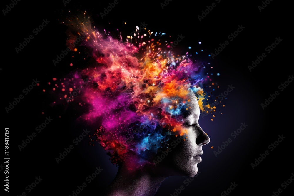 Obraz premium Brain exploding portrait abstract.