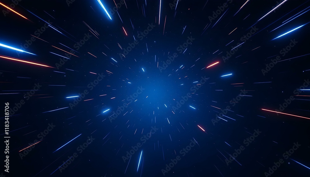Fototapeta premium A cosmic scene featuring a dark space background filled with stars and vibrant streams of light trails