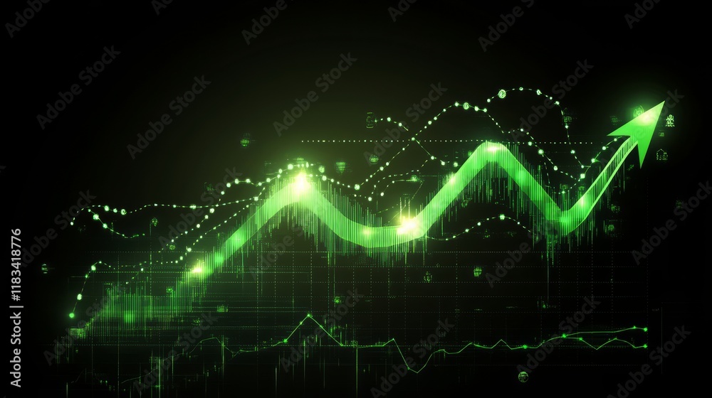 Naklejka premium A realistic financial chart glowing with data