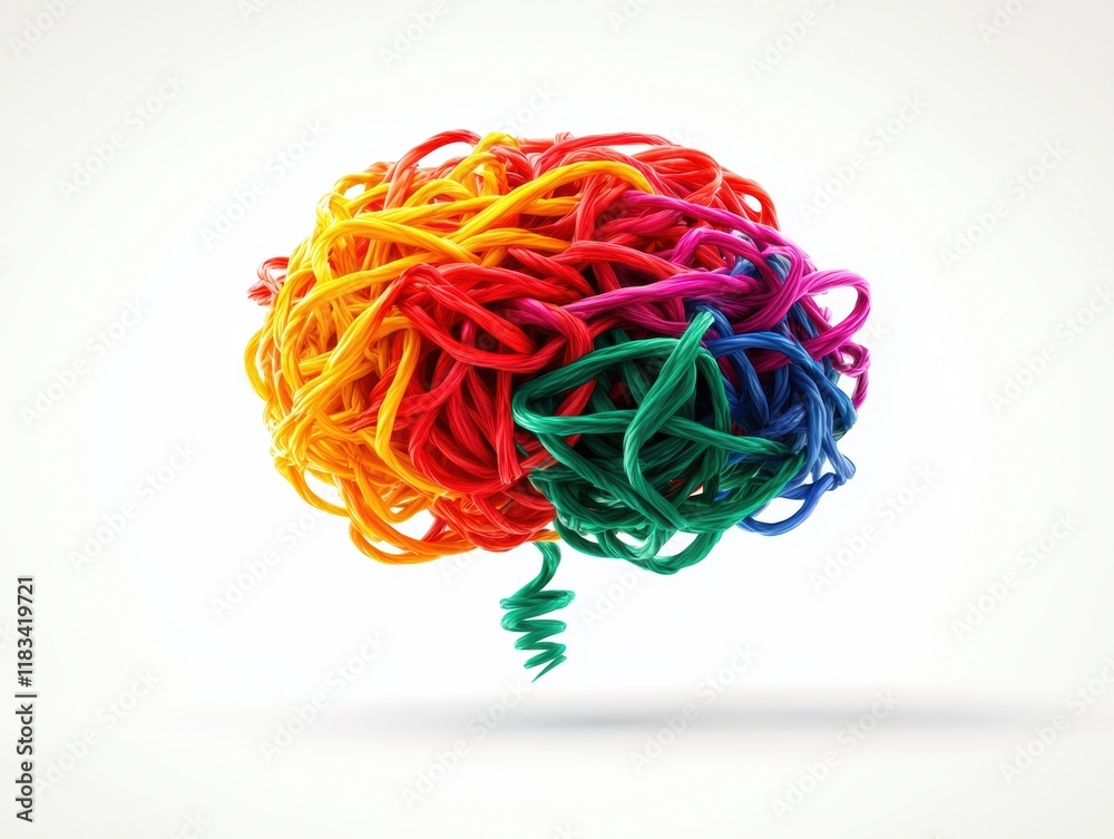 A colorful brain made of intertwined yarn symbolizes creativity, complexity, and the vibrant nature of thought. A colorful brain made of intertwined yarn symbolizes creativity, complexity, and the vibrant nature of thought.
