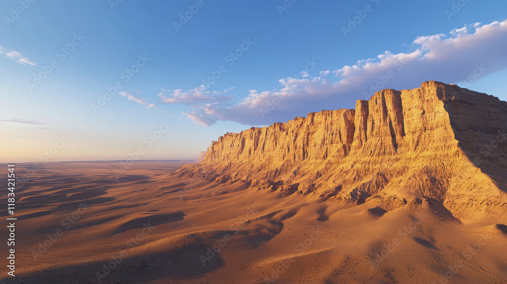 Fototapeta premium stunning desert landscape featuring dramatic cliffs and golden sands, showcasing beauty of nature formations