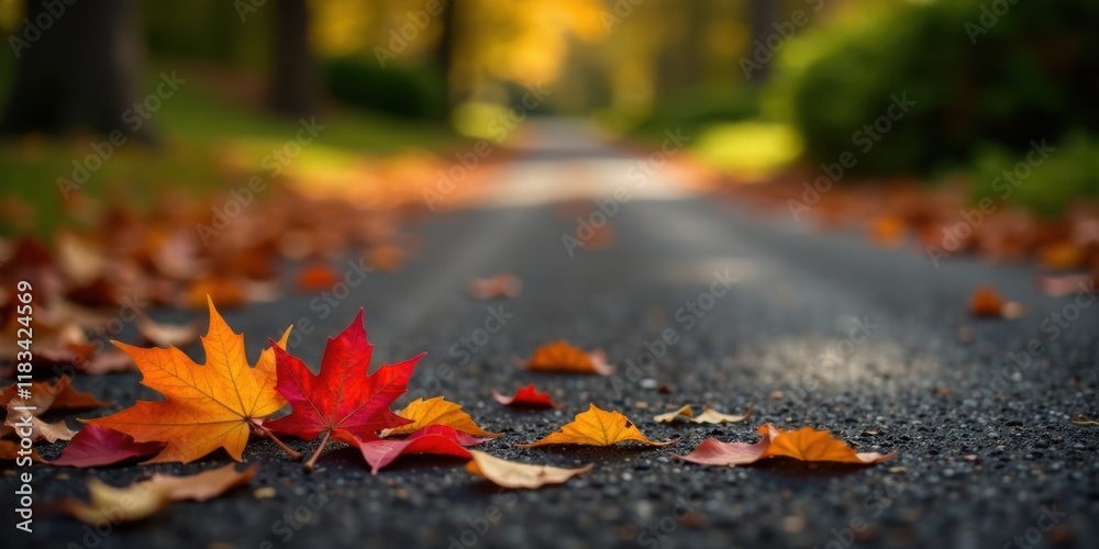 Autumnal Leaves on a Paved Path, Nature's Colorful Carpet in Fall Autumnal Leaves on a Paved Path, Nature's Colorful Carpet in Fall
