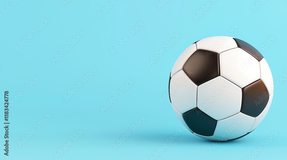 Obraz premium Classic Soccer Ball on Plain Blue Background for Sports Themes