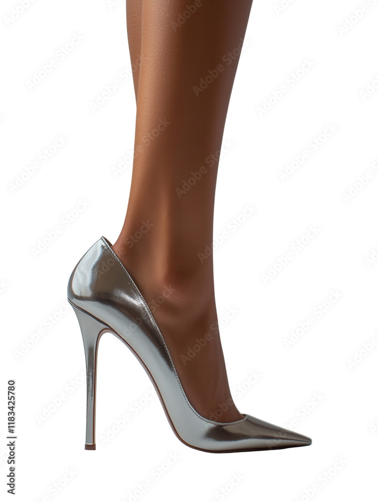 Elegant silver high heel shoe on display. Elegant silver high heel shoe on display.