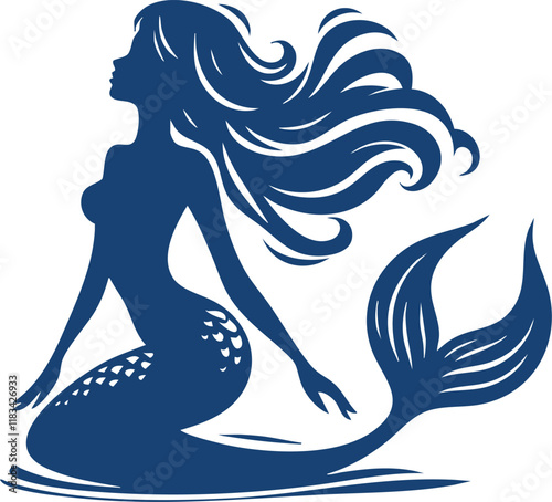 Minimalist Mermaid Silhouette Vector Drawing
 photo