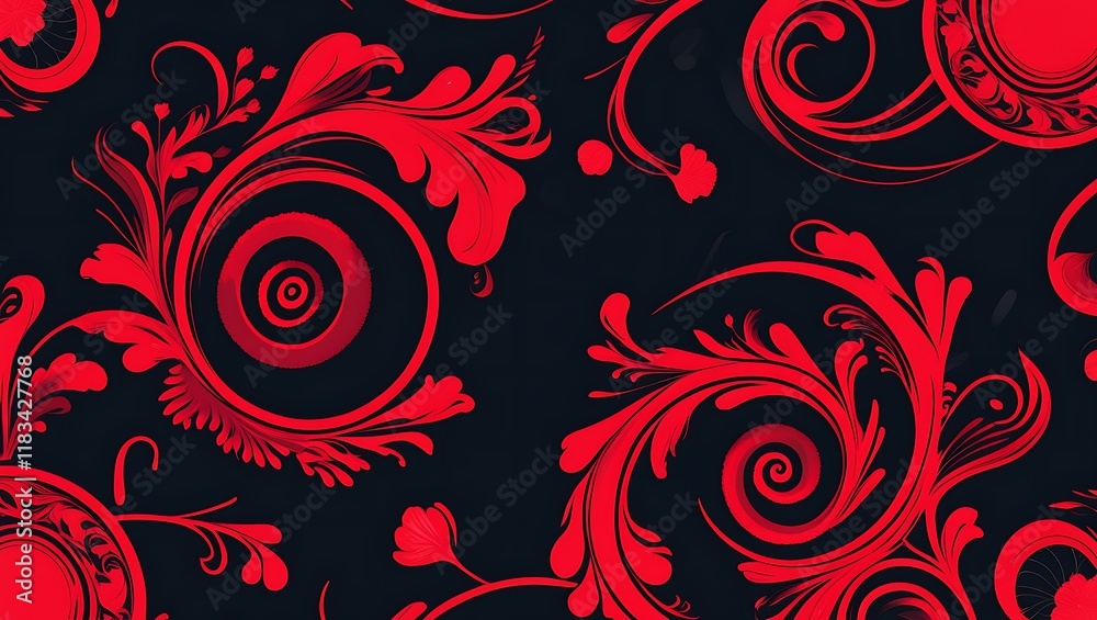 Red Floral Swirls Abstract Dark Background Design Red Floral Swirls Abstract Dark Background Design
