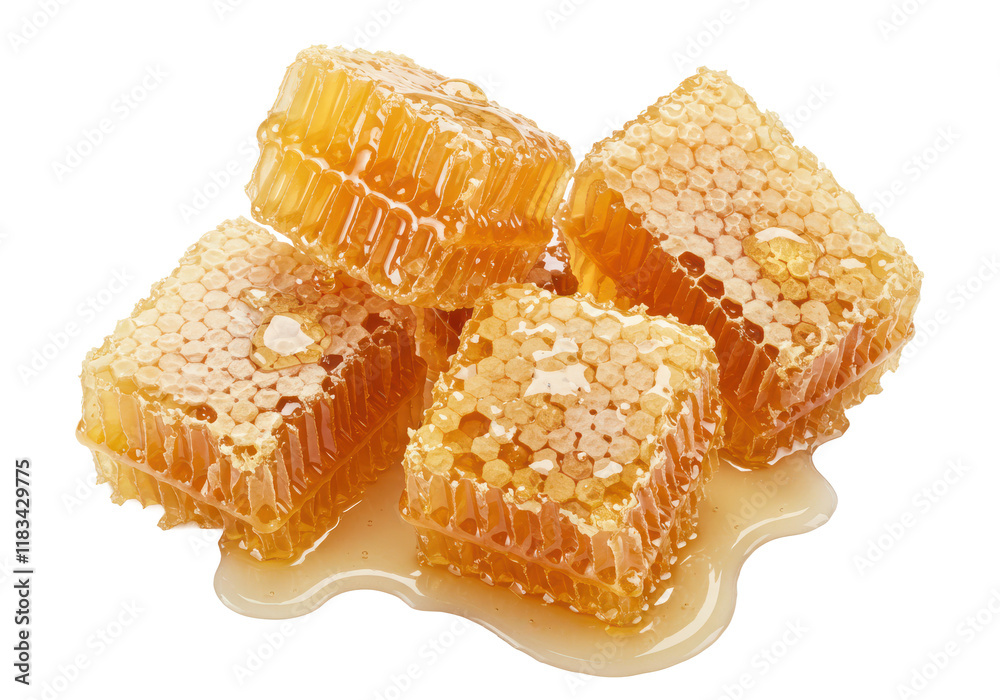 Sweet honey combs with honey isolated on white background, no depth of field, sharp. Sweet honey combs with honey isolated on white background, no depth of field, sharp.