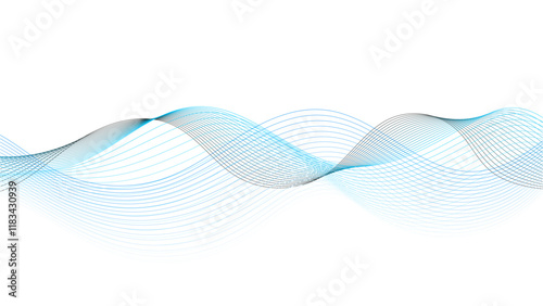 Transparent light blue waves. Abstract blue transparent flow lines.