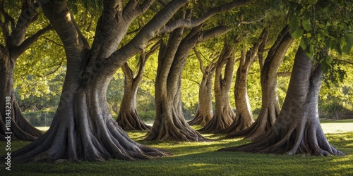 Intertwined trunks of sacred fig trees create a stunning natural display. These sacred fig trees symbolize strength and unity in nature s beauty, showcasing their remarkable intertwined trunks.