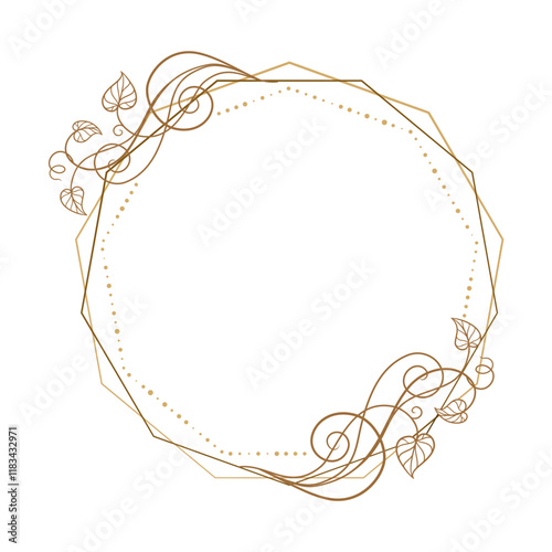 Vector polygonal vintage style floral frame with ivy leaves decoration.
