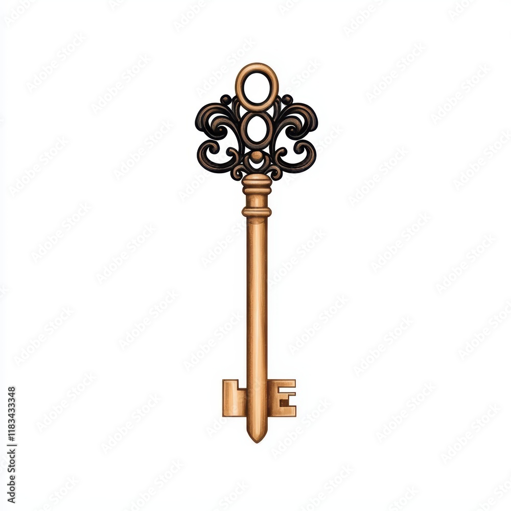 Obraz premium Vintage Ornate Key with Intricate Swirl Design and Rustic Finish