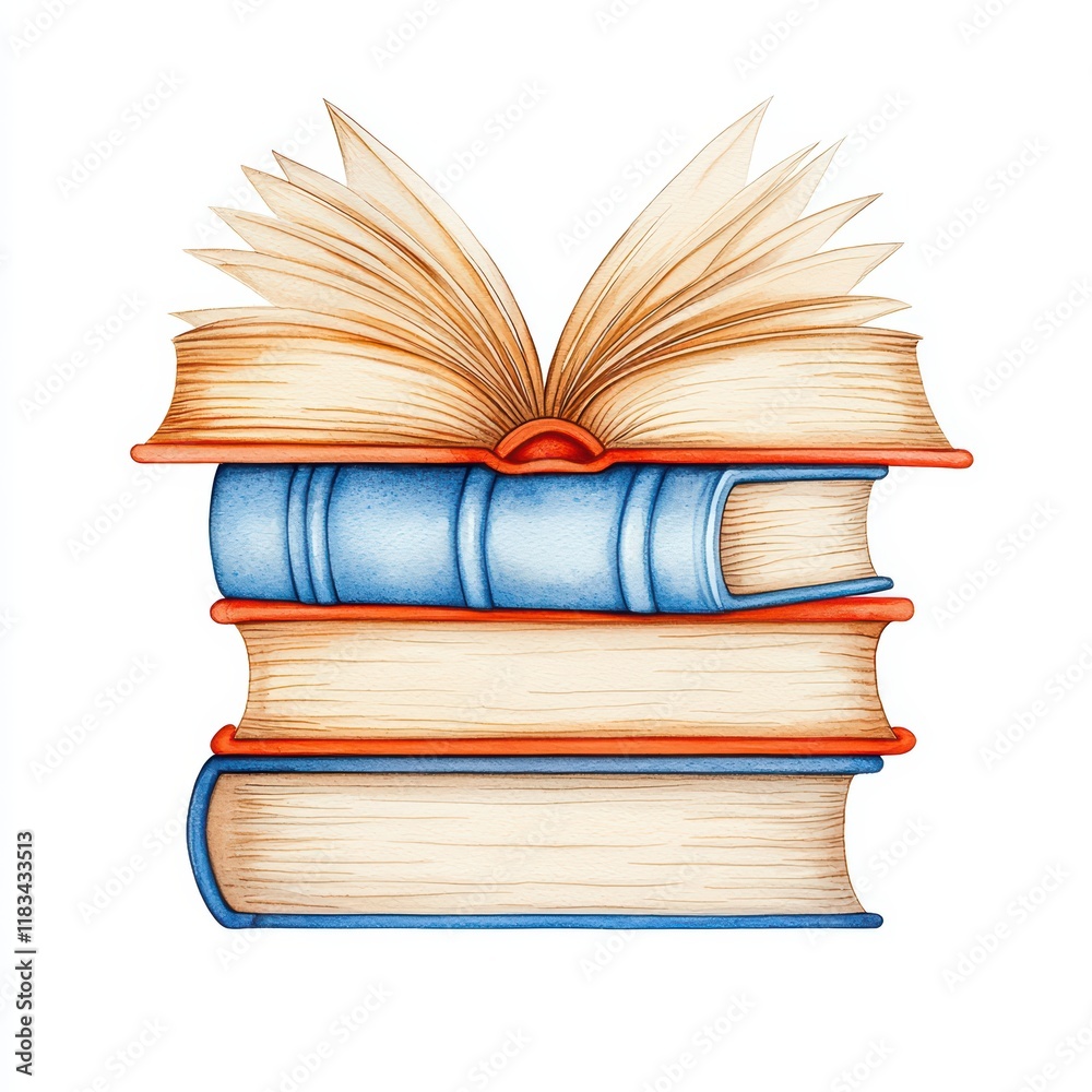 Fototapeta premium Colorful Stack of Books with Open Pages Artwork for Education Theme