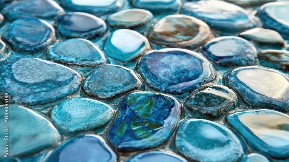 Glossy River Pebbles with Earthy Tones of Blue, Gray, and Black. Stone or wall background texture Glossy River Pebbles with Earthy Tones of Blue, Gray, and Black. Stone or wall background texture