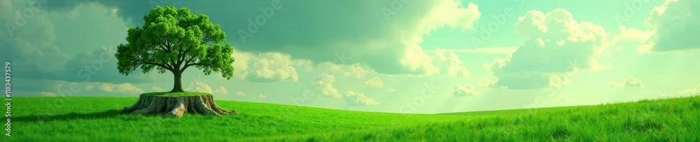stump tree standing alone on emerald green field , forest, tree, green field