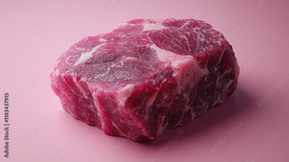 Obraz premium Raw steak pink background studio shot food photography