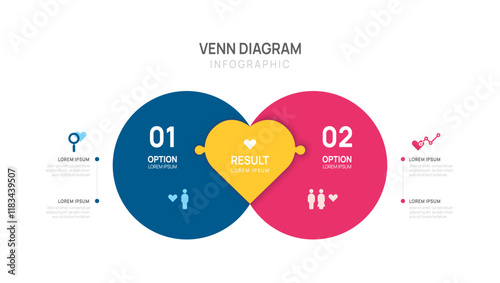 Infographic Venn diagram heart jigsaw chart template. love concept. presentation with venn diagram elements vector illustration.