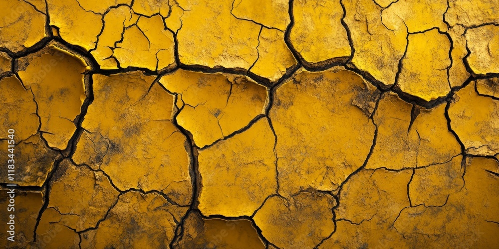 Yellow hued dark texture featuring a background of cracked earth. This abstract concept relates to oil fields and is generated through AI technology. Yellow hued dark texture featuring a background of cracked earth. This abstract concept relates to oil fields and is generated through AI technology.