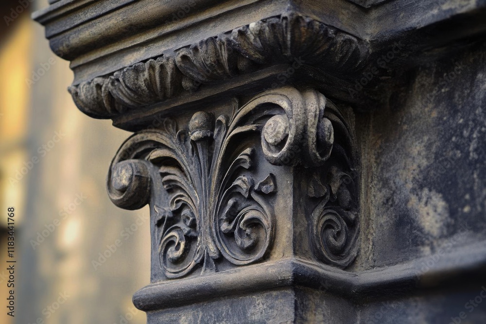 Intricate Stone Carving Details Adorn Building with Floral Motifs and Architectural Elegance Intricate Stone Carving Details Adorn Building with Floral Motifs and Architectural Elegance