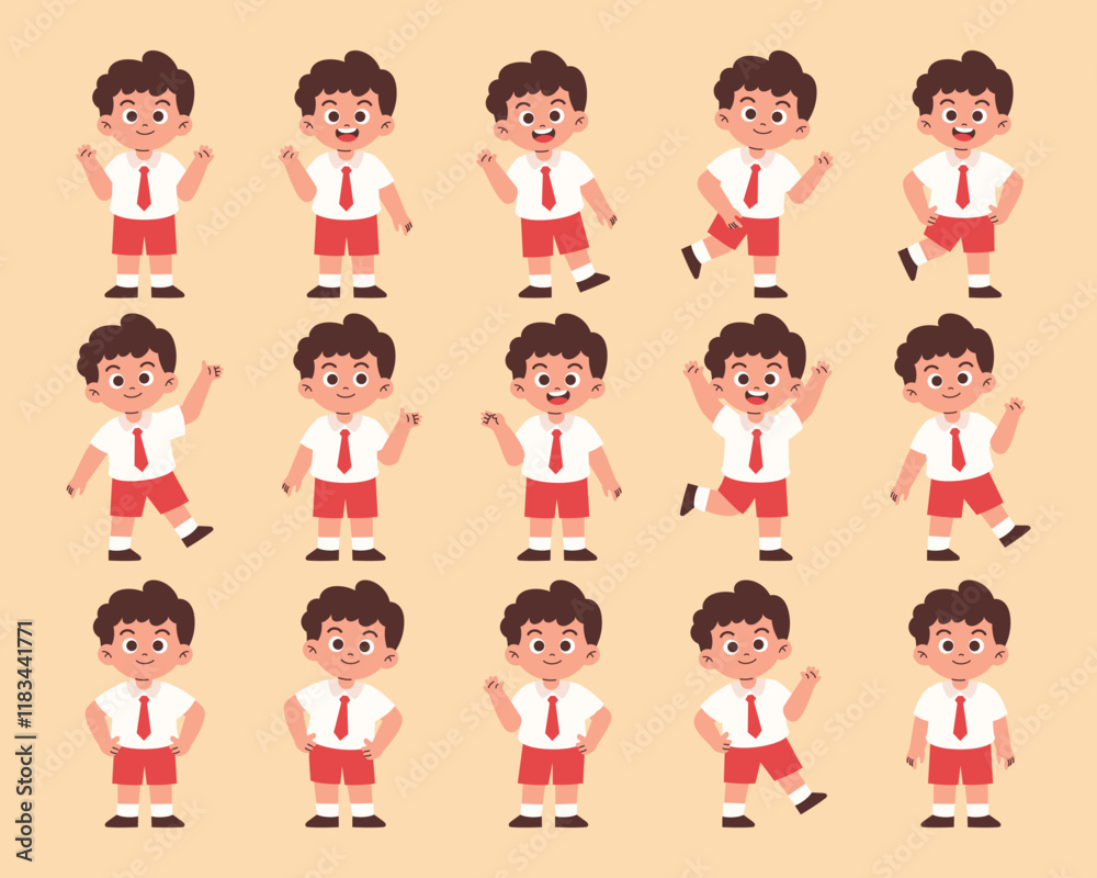Male Elementary Student with Various Expression and Gesture, Primary Student Happy, Presenting Something Male Elementary Student with Various Expression and Gesture, Primary Student Happy, Presenting Something