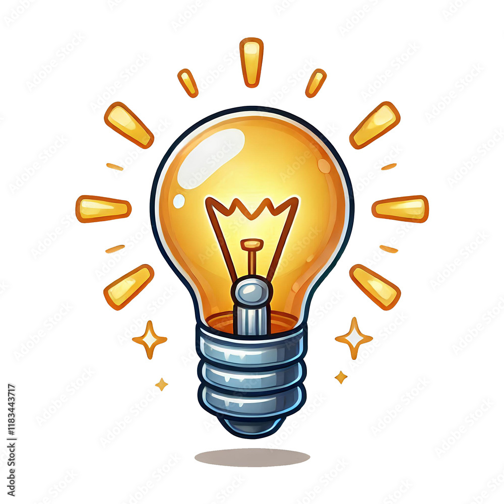 Bright Cartoon Light Bulb on White Background Bright Cartoon Light Bulb on White Background