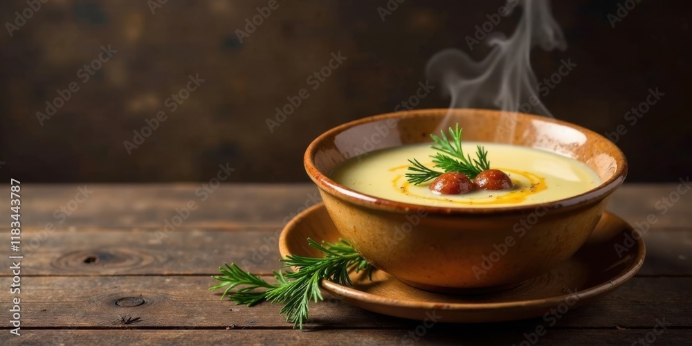 Aromatic Creamy Soup in Rustic Bowl with Garnish Aromatic Creamy Soup in Rustic Bowl with Garnish