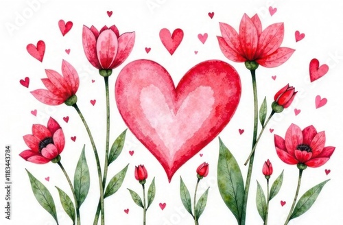 Valentine's Day Background With Hearts and Flowers.