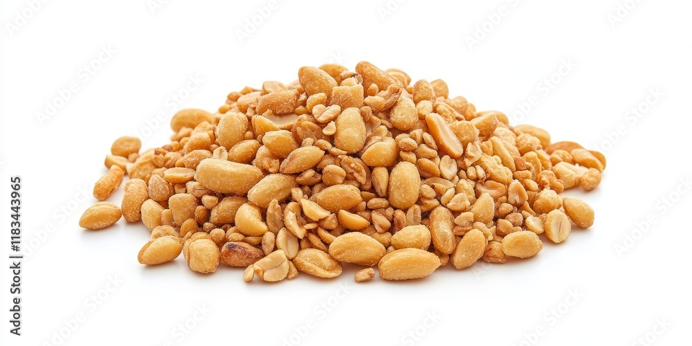 Fried peanuts and sesame snack displayed on a white background, showcasing the delightful combination of crispy fried peanuts and nutritious sesame in a tantalizing snack format. Fried peanuts and sesame snack displayed on a white background, showcasing the delightful combination of crispy fried peanuts and nutritious sesame in a tantalizing snack format.