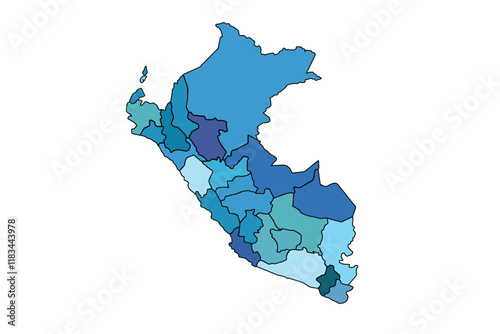 Peru map with regions vector illustration,Peru Political map and administrative divisions, vector illustration map of Peru with borders, colorful map of Peru with states, cities, Provinces