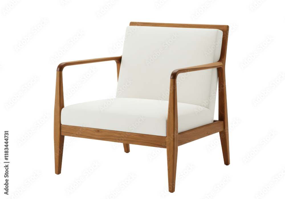 elegant wooden armchair with a curved backrest and white cushioned seat, isolated on white background elegant wooden armchair with a curved backrest and white cushioned seat, isolated on white background