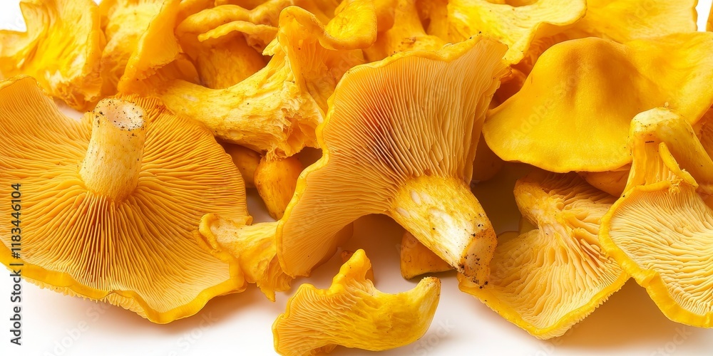 Fresh yellow chanterelle mushrooms displayed in isolation on a white background, highlighting the vibrant colors and unique texture of fresh yellow chanterelle for culinary inspiration. Fresh yellow chanterelle mushrooms displayed in isolation on a white background, highlighting the vibrant colors and unique texture of fresh yellow chanterelle for culinary inspiration.