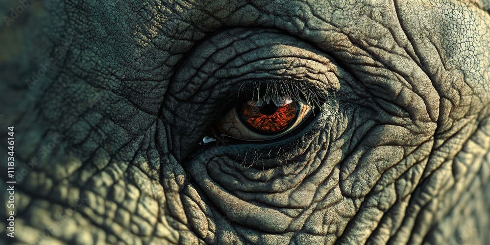 Fototapeta premium Closeup view of the eye and skin texture of an elephant, showcasing the unique features of the elephant s eye and skin, highlighting the beauty and detail of the elephant s appearance.