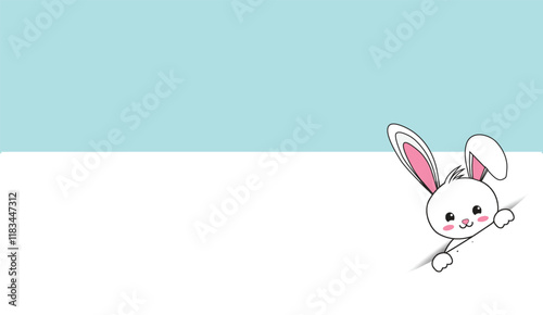 A Cute Bunny Peeking Out, Ready for Some Easter Fun with a Pastel Blue Background and Minimalist Design, Perfect for a Springtime Celebration,