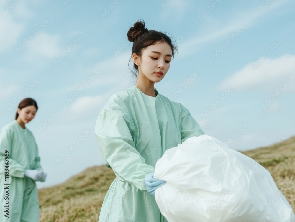 Youthful Volunteers in Eco-Friendly Gear Cleaning Coastline Under Clear Skies Youthful Volunteers in Eco-Friendly Gear Cleaning Coastline Under Clear Skies