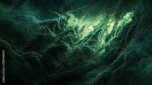 Dark green ominous cloudscape, fantasy background.