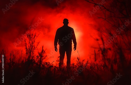 Silhouette Of A Man Standing In A Red Haze photo