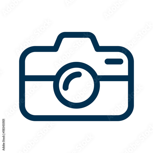Camera with a lens, shutter button, and body, symbolizing photography and image capturing.