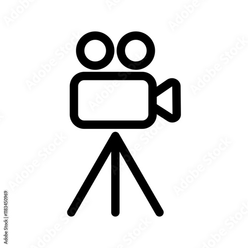 Video camera with lens, microphone, and recording indicator, symbolizing filmmaking, recording, and media production.