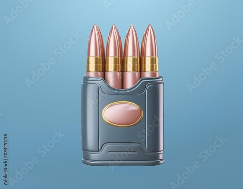 Four bullets are neatly arranged in a sleek metallic container photo