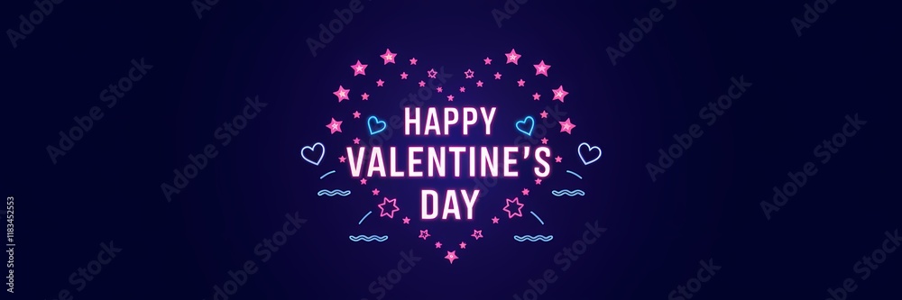 Fototapeta premium A creative minimalist Valentine's Day poster design with a dark neon theme. The text 