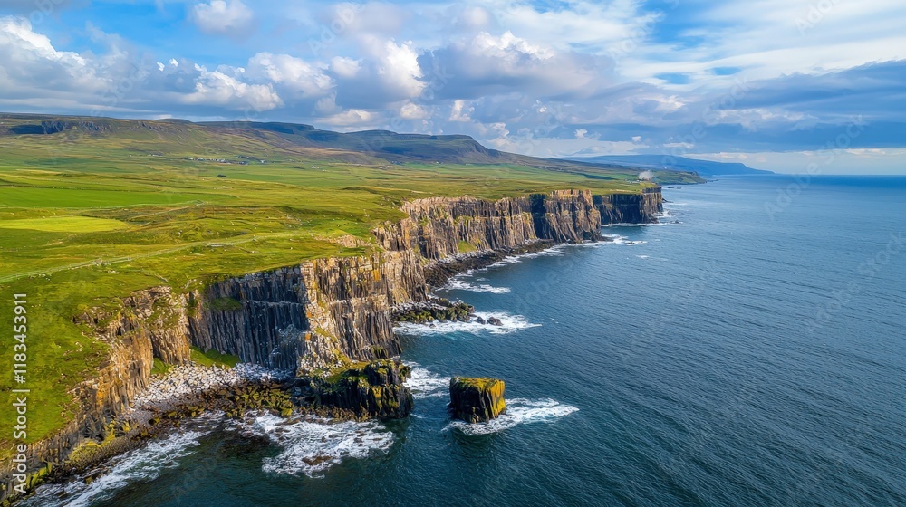Fototapeta premium Ultra-clear shot of a rugged coastline, crashing waves, dramatic cliffs
