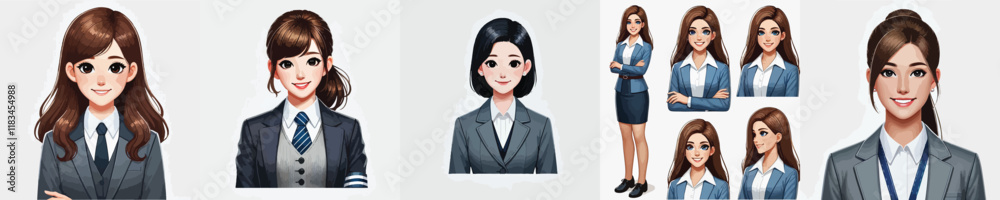 vector set of smiling female office worker characters vector set of smiling female office worker characters
