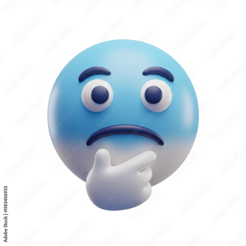 3D emoji thinking face isolated on white background with a blue and white color scheme 3D emoji thinking face isolated on white background with a blue and white color scheme