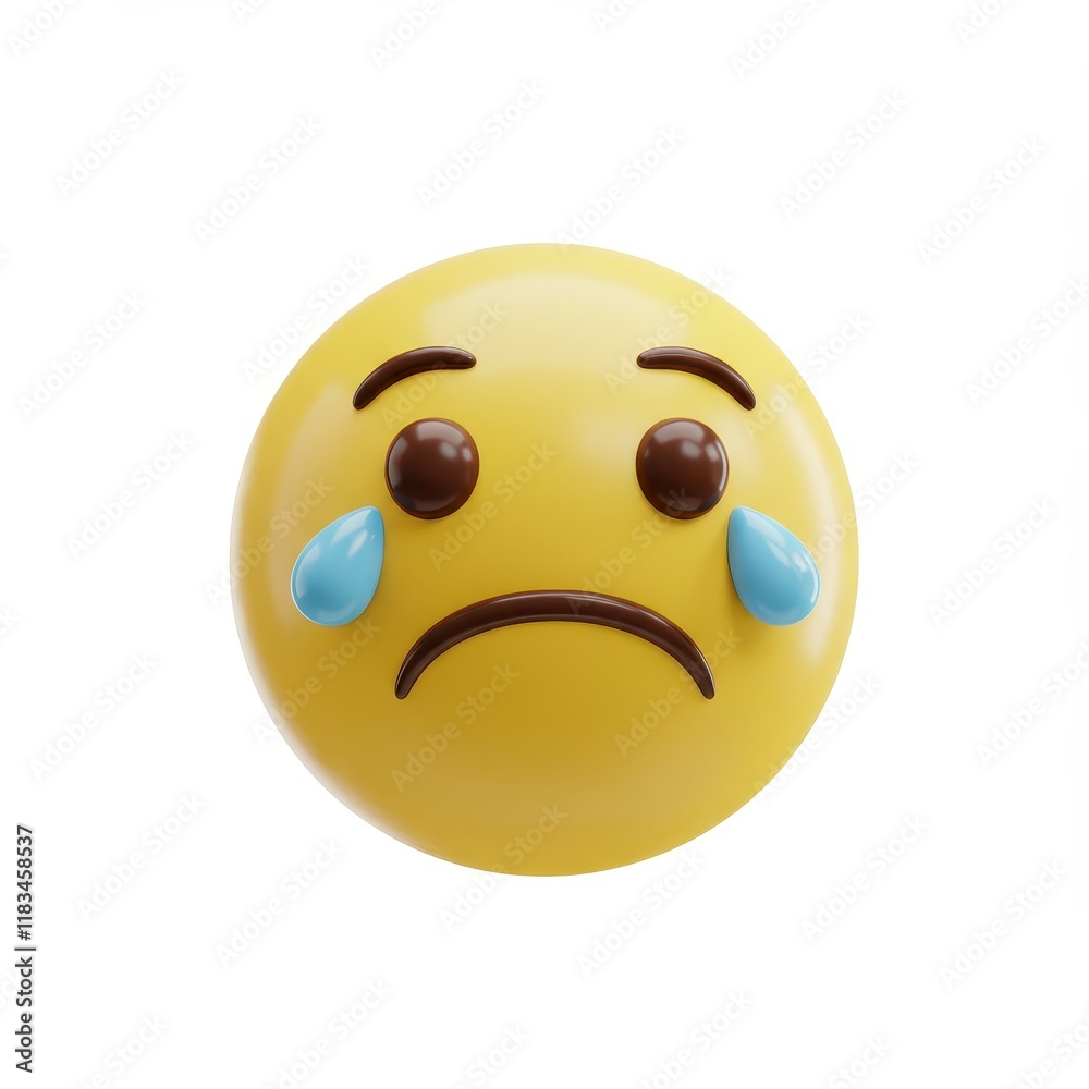 Fototapeta premium A sad yellow emoji face 3D Icon isolated on white background