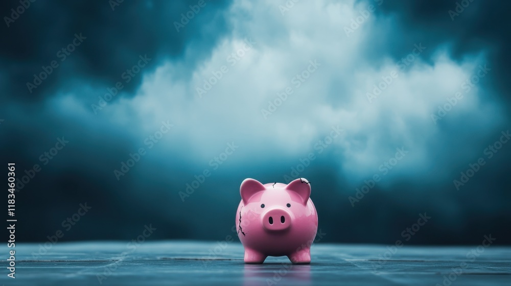 Fototapeta premium A pink piggy bank stands alone against a moody backdrop, symbolizing savings and financial aspirations in a visually striking manner.
