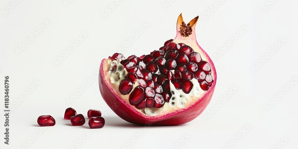 Isolated ripe pomegranate fruit segment on a white background, showcasing the vibrant details of this ripe pomegranate, perfect for highlighting the beauty of ripe pomegranate in your projects. Isolated ripe pomegranate fruit segment on a white background, showcasing the vibrant details of this ripe pomegranate, perfect for highlighting the beauty of ripe pomegranate in your projects.