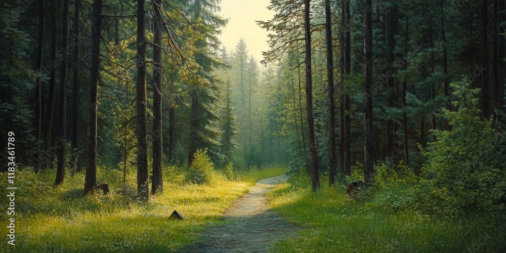 Obraz premium Tranquil moments at a serene forest recreation area, offering a peaceful escape and showcasing the beauty of nature, perfect for those seeking an outdoor adventure in a national forest.