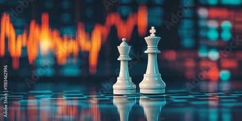 White king chess piece creatively merged with stock market concept, symbolizing the strategic connection between chess and financial markets. The white king chess representation captures this unique