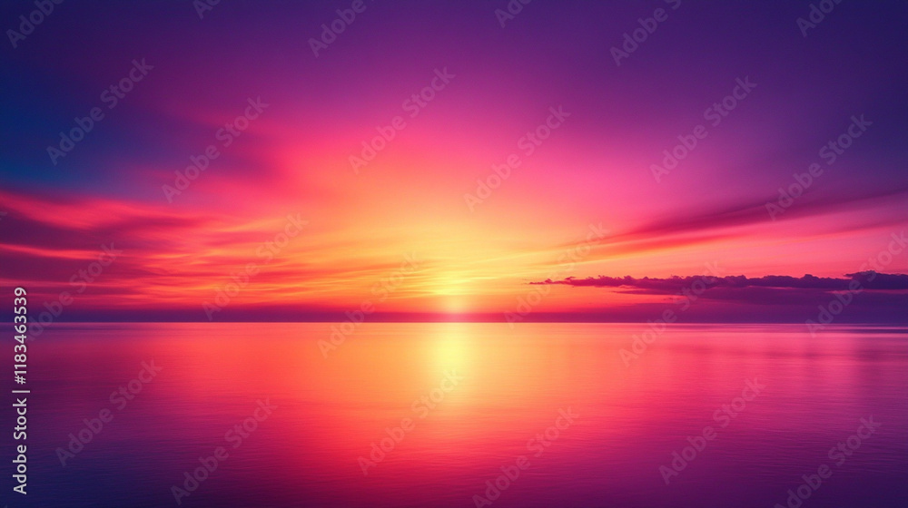 Fototapeta premium A beautiful sunset over the ocean with a pink and purple sky