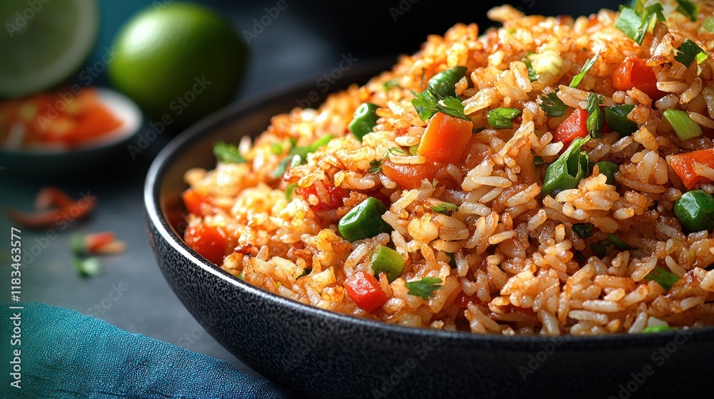 Delicious vegetable fried rice in a bowl. Delicious vegetable fried rice in a bowl.
